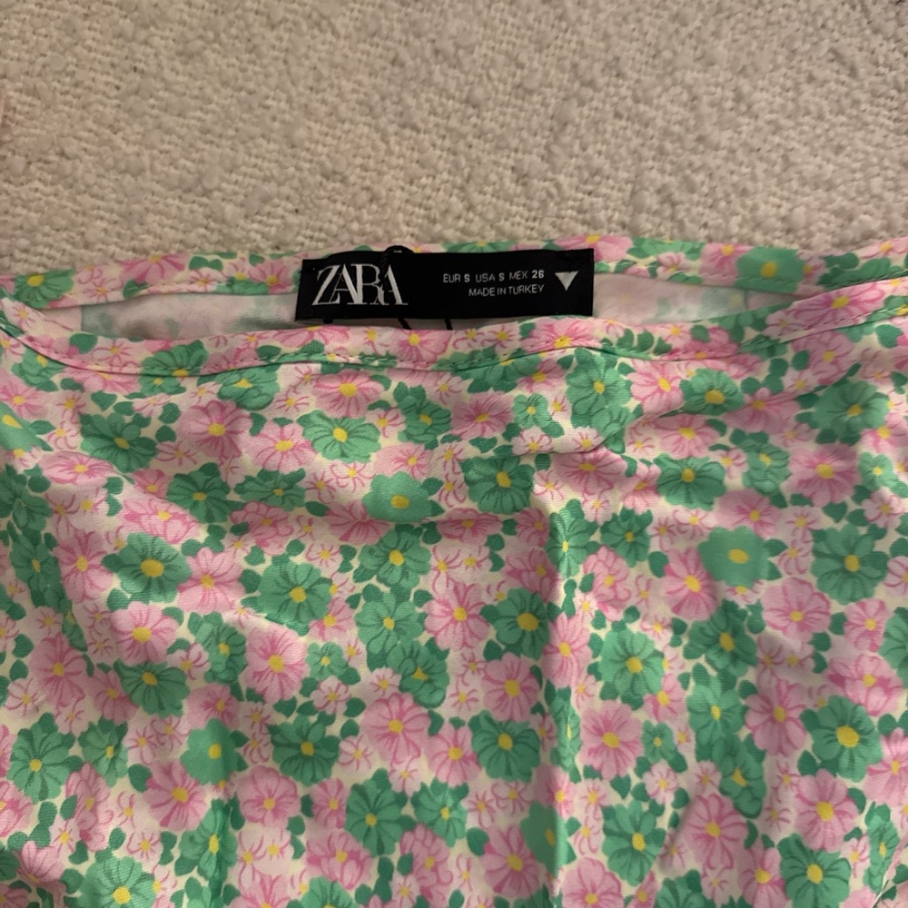 Zara Pink and Green Floral Blouse